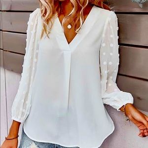 White chiffon blouse- dot sleeves.